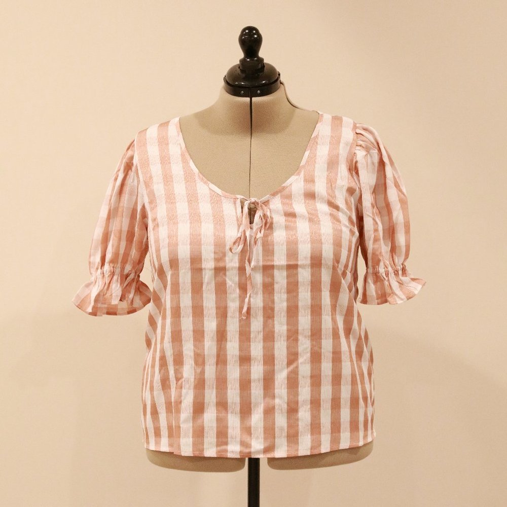 NWT Modcloth Picnic Plaid Puff Sleeve Blouse